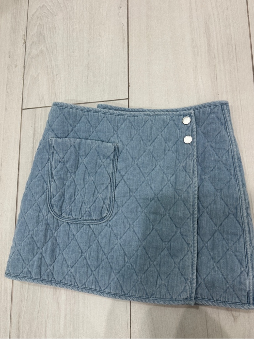 Blank NYC Quilted Light Blue Wrap Mini Skirt